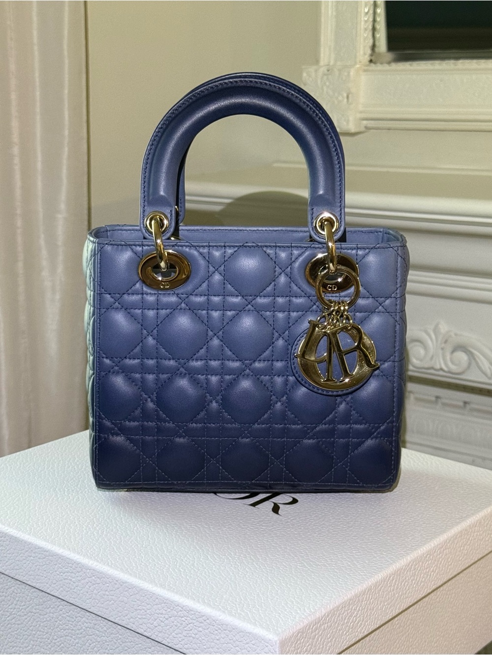ABC Lady Dior Quilted Top-Handle in gradient Navy Blue with Gold Hardware